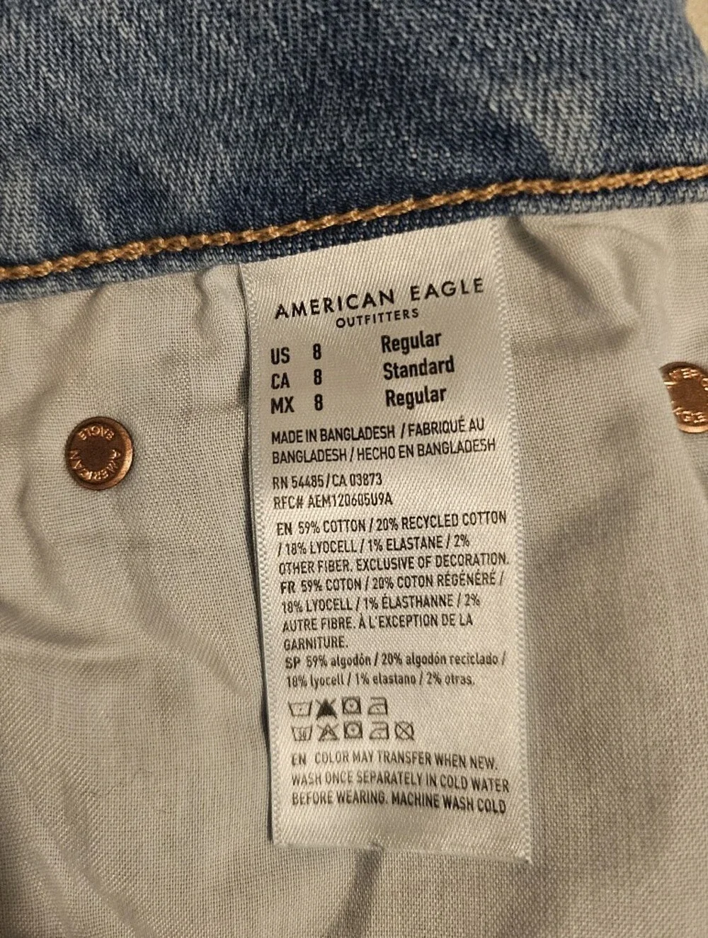 AMERICAN EAGLE Wms Baggy Wide-Leg Low-Rise Stretch Jeans Light Blue Sz 8 Regular